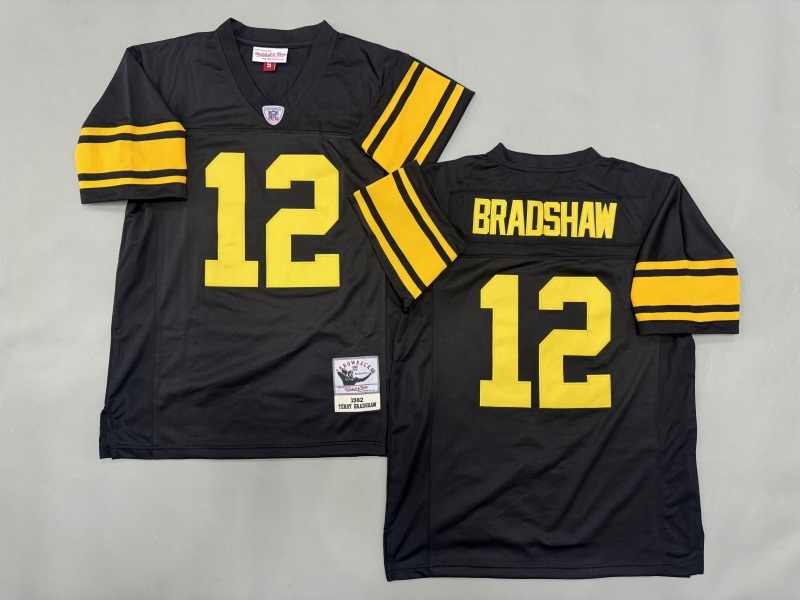 Men 2025 Pittsburgh Steelers #12 Bradshaw black Throwback Limited NFL Jersey style 001